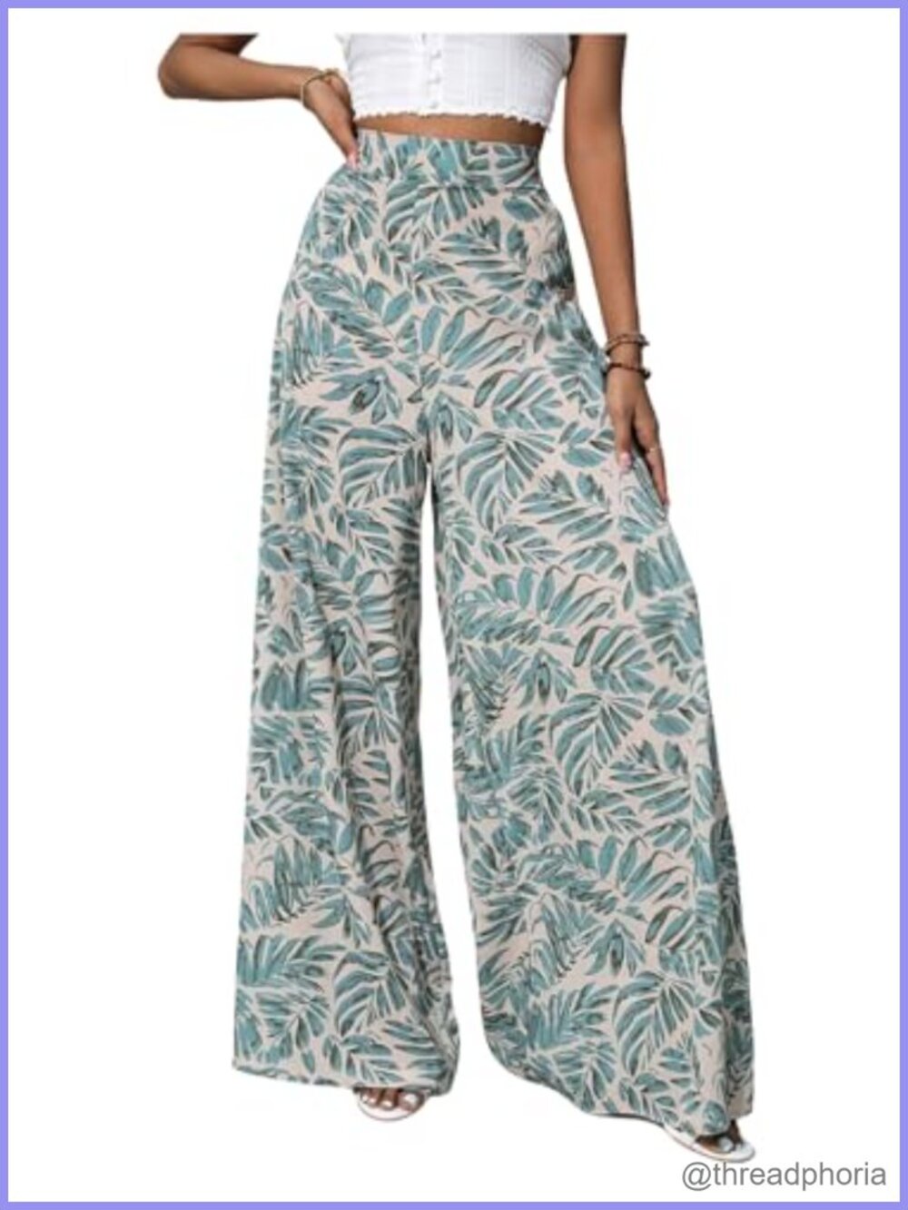Wide Leg Tropical Print Chiffon Palazzo Pants High Waisted Boho Beach
